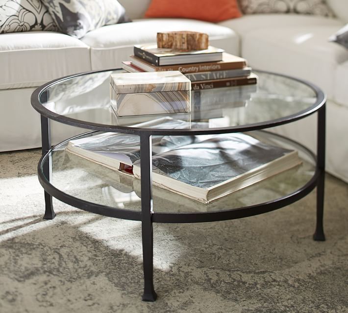 Fantastic Preferred Circular Glass Coffee Tables For Tanner Round Coffee Table Bronze Finish Pottery Barn (Photo 29319 of 35622)