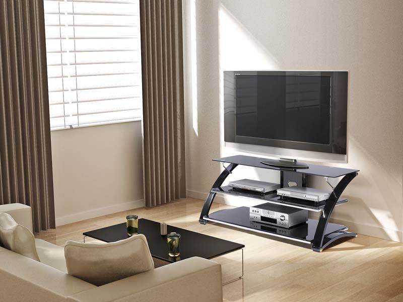 Fantastic Premium 65 Inch TV Stands With Integrated Mount Regarding Z Line Designs Vitoria 3 Shelf Black Glass Tv Audio Stand For 48 (Photo 31658 of 35622)