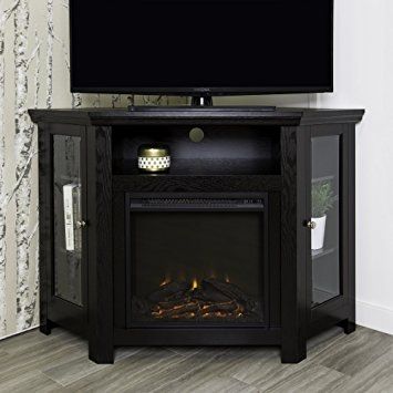 Fantastic Top Black Wood Corner TV Stands Throughout Amazon We Furniture 48 Corner Tv Stand Fireplace Console (View 27 of 50)