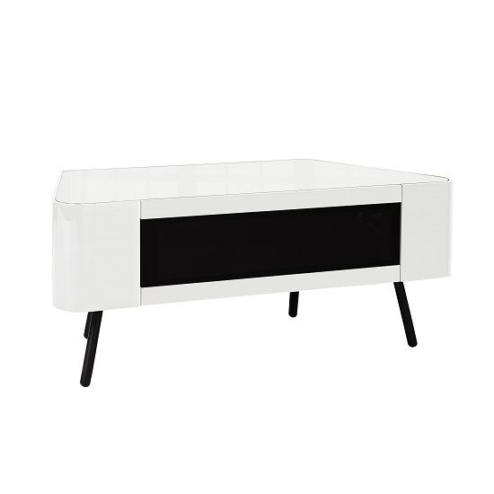 Fantastic Variety Of White Gloss Corner TV Stands Regarding Norvik Tv Stand In White High Gloss With Glass Door  (View 7 of 50)