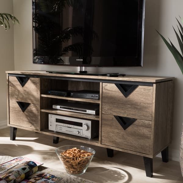 Fantastic Well Known Light Brown TV Stands Throughout Contemporary Light Brown Wood 4 Drawer 55 Inch Tv Stand Baxton (Photo 30373 of 35622)
