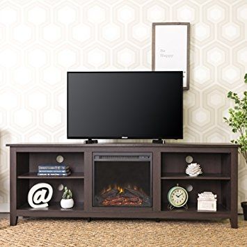 Fantastic Widely Used Expresso TV Stands Regarding Amazon We Furniture 70 Wood Fireplace Tv Stand Console (Photo 22328 of 35622)