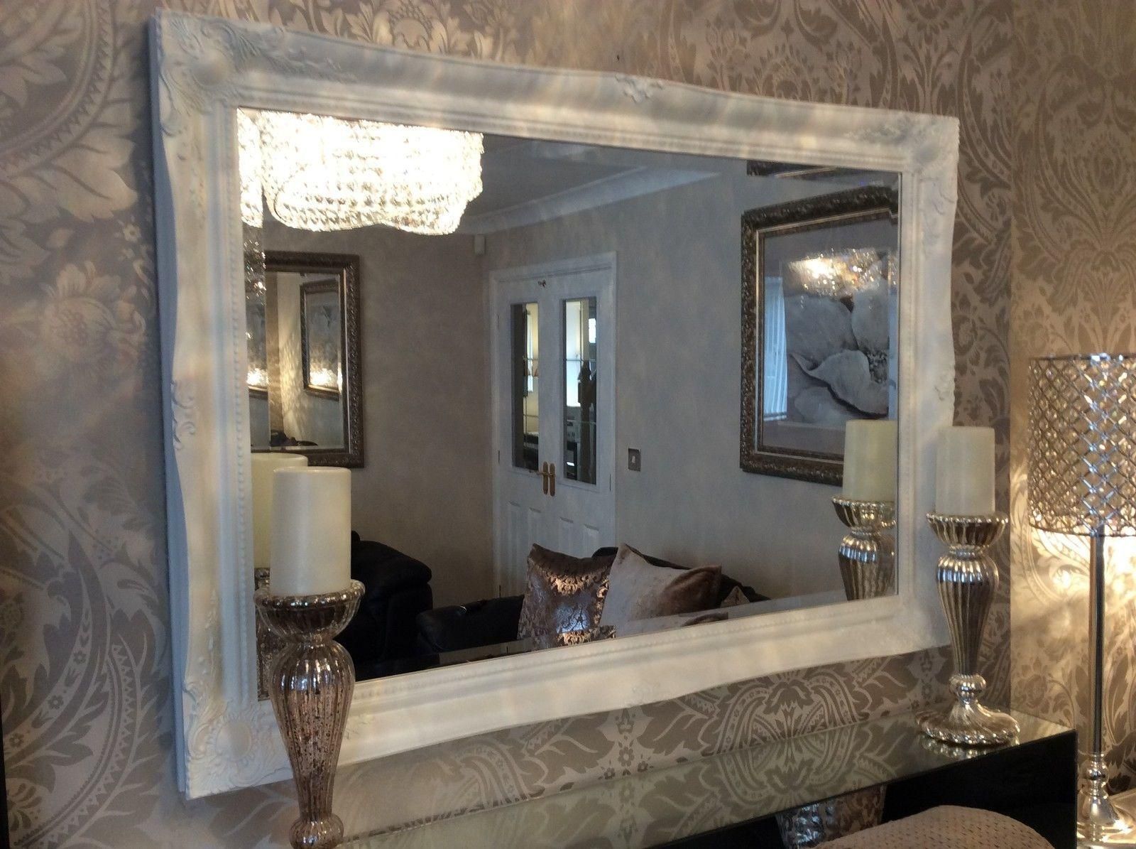 French White Shabby Chic Ornate Decorative Over Mantle Wall Mirror In Shabby Chic Large Mirror (View 20 of 20)