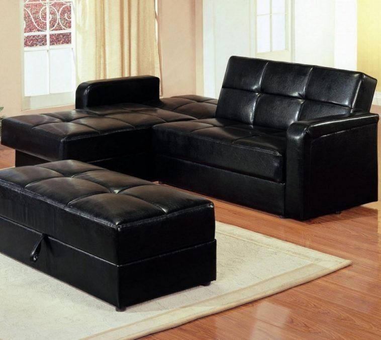 Furniture. Black Letaher Convertible Sofa With Storage Placed On Within Black Leather Convertible Sofas (Photo 19 of 20)