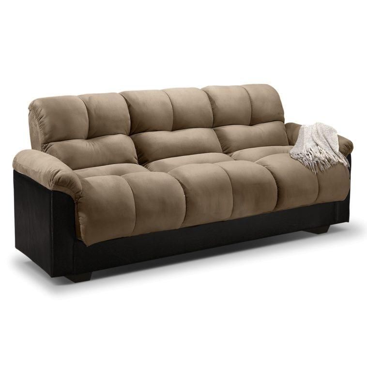 Furniture. Brown Microfiber And Convertible Futon Sofa With Regarding Sofa Beds With Storage Underneath (Photo 15 of 20)