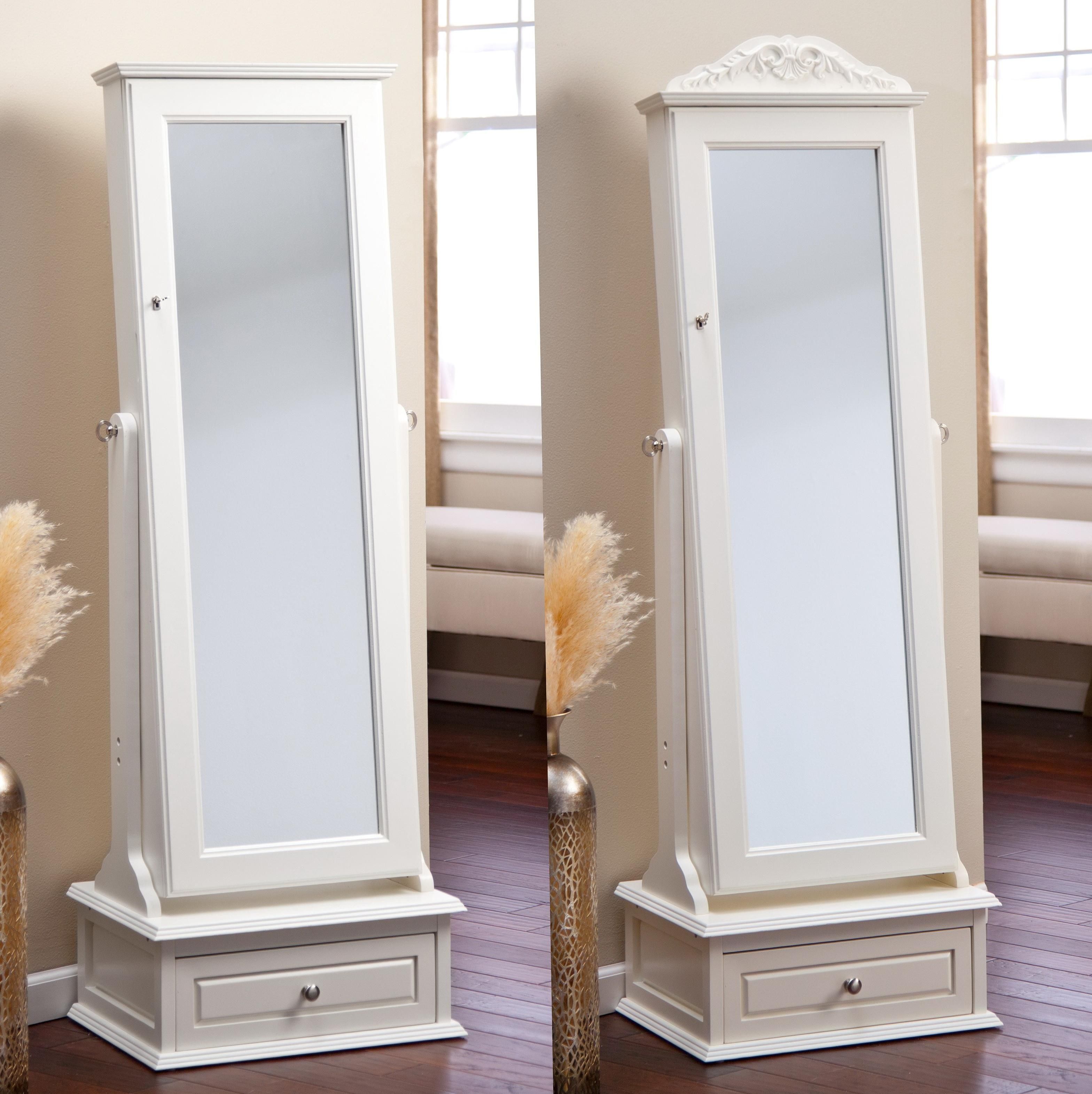Furniture: Mesmerizing White Jewelry Armoire With Elegant Shaped In Cream Free Standing Mirror (View 5 of 20)