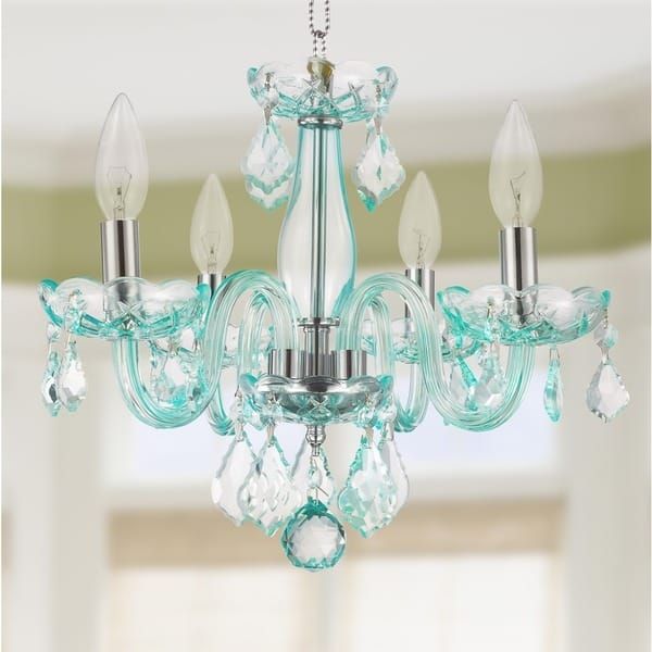 Glamorous 4 Light Full Lead Turquoise Blue Crystal Chandelier With Regard To Turquoise Crystal Chandelier Lights (View 18 of 25)