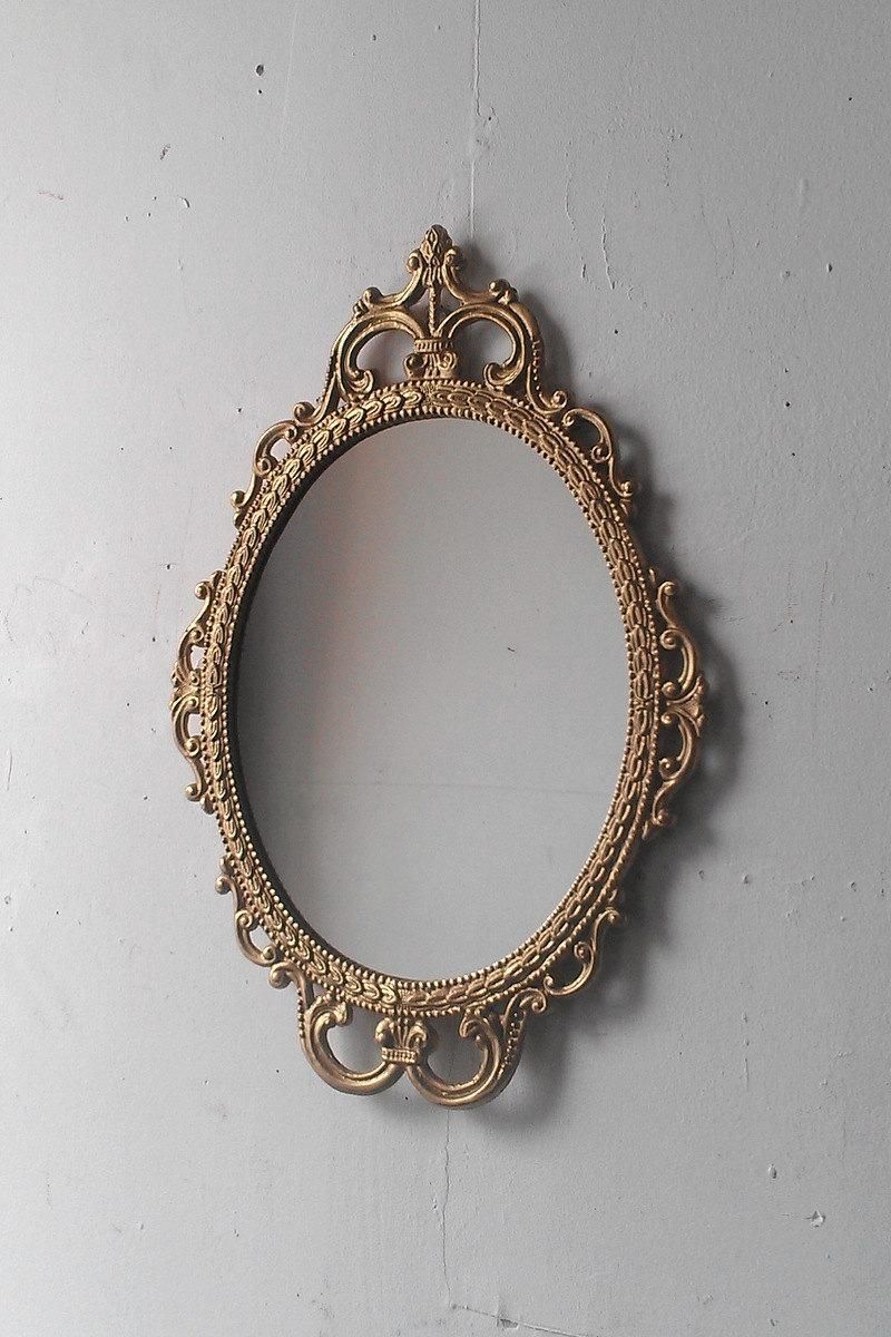 Gold Mirror In Vintage Oval Frame Small Bathroom Wall Mirror Throughout Vintage Gold Mirrors (Photo 8 of 20)