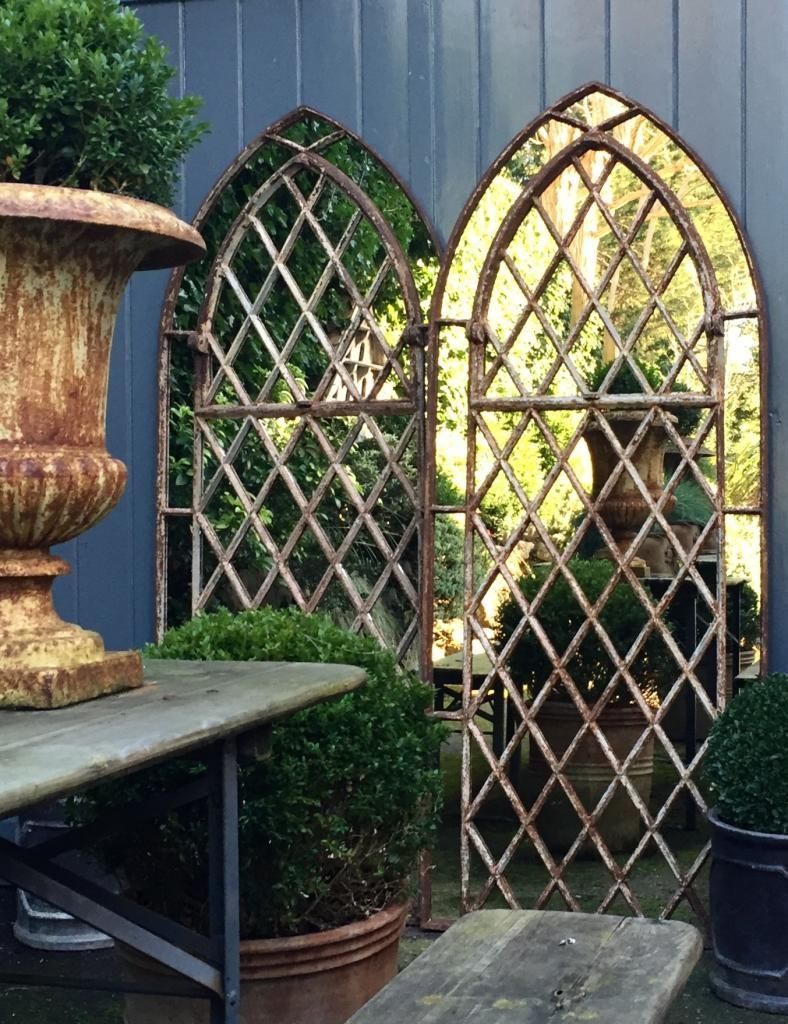 Gothic Garden Arched Diamond Design Window Mirrors Arched Gothic Pertaining To Gothic Garden Mirrors (View 3 of 20)