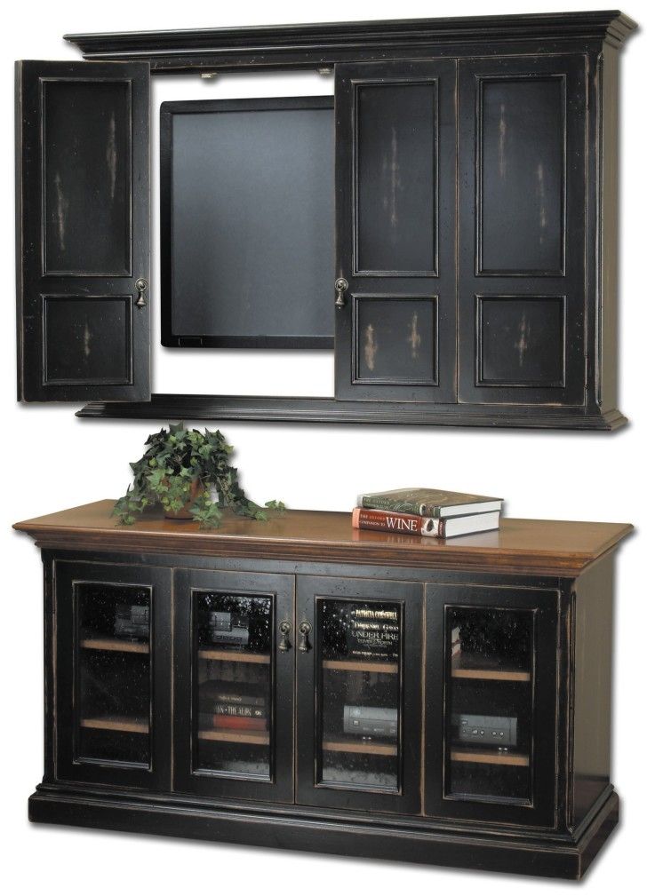Great Deluxe Enclosed TV Cabinets For Flat Screens With Doors With Rustic Unpolished Wood Wall Mounted Tv Stand Cabinet On Light Gray (View 6 of 50)