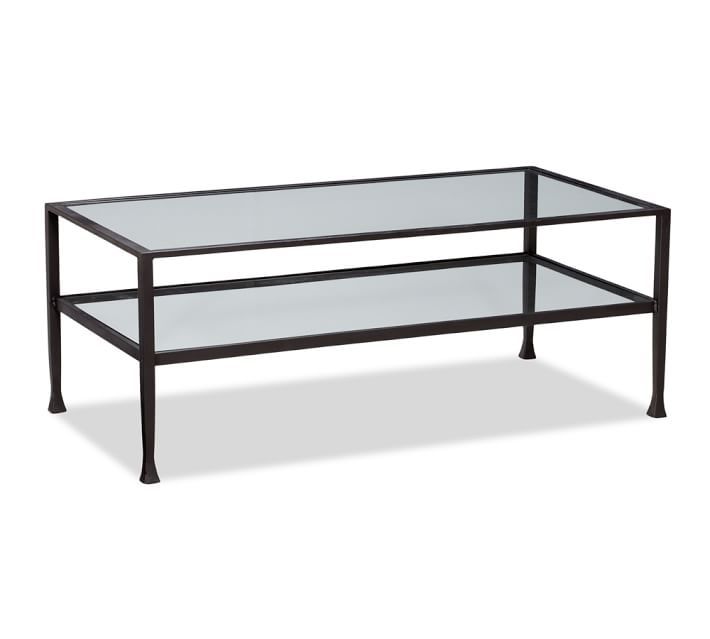 Great Deluxe Metal Glass Coffee Tables Within Tanner Rectangular Coffee Table Bronze Finish Pottery Barn (View 6 of 40)