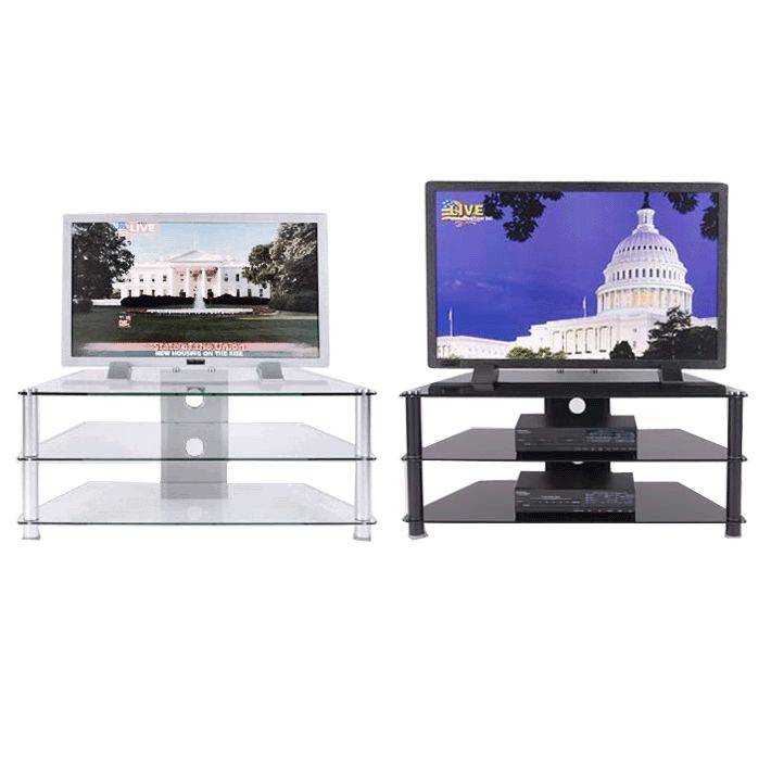 Great Deluxe Smoked Glass TV Stands Throughout Rta Clear Or Black Glass 3 Shelf Tv Stand For 24 46 Inch Screens (Photo 16 of 50)