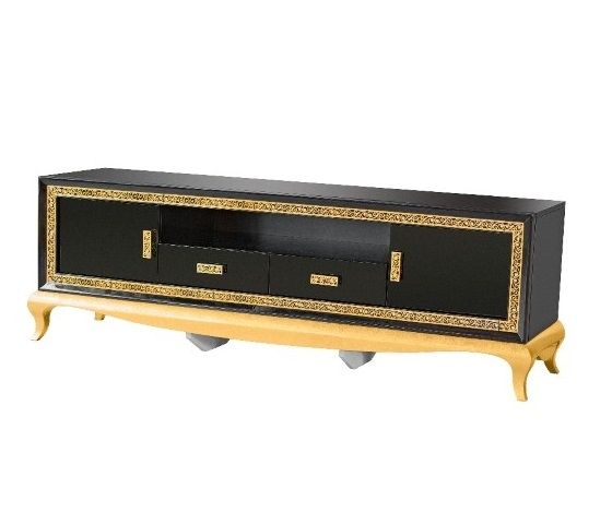 Great Fashionable Gold TV Stands Regarding Vicenza Blackgold Tv Cabinet (View 18 of 50)