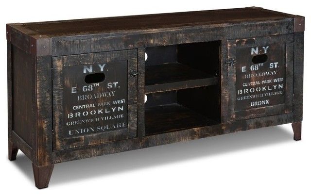 Great New RecycLED Wood TV Stands With Reclaimed Wood Graffiti Media Console Industrial Entertainment (View 21 of 50)