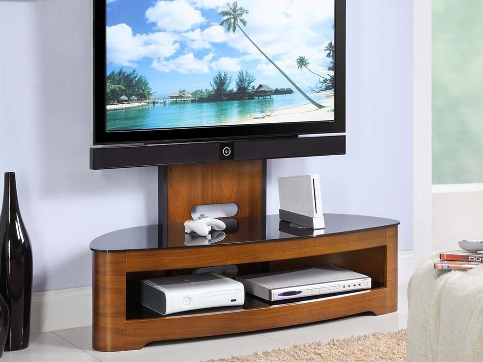 Great Popular Glass And Oak TV Stands Regarding Jual Cantilever Modern Tv Stand Glass Top With Shelf Walnut Or (Photo 16731 of 35622)