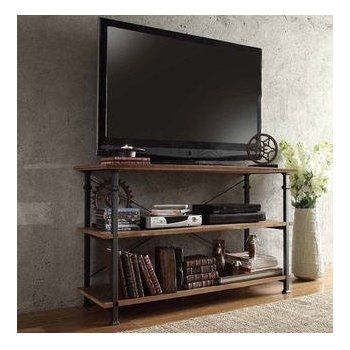 Great Preferred Vintage Industrial TV Stands Intended For Amazon Tribecca Home Myra Vintage Industrial Brown Wood (Photo 23956 of 35622)
