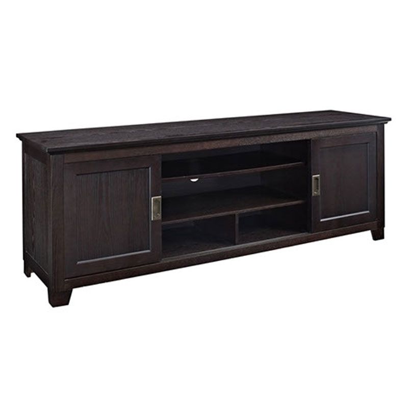 Great Premium Solid Wood Black TV Stands In Walker Edison Solid Wood 70 Inch Tv Stand With Sliding Doors (Photo 22 of 50)