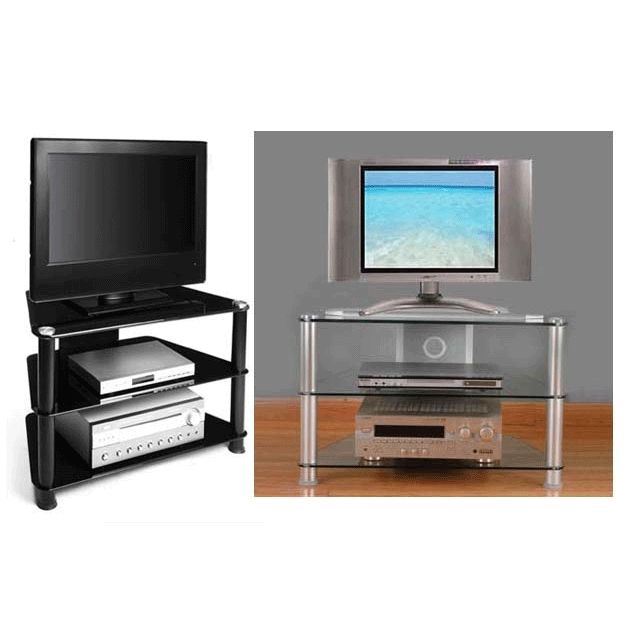 Great Trendy Silver TV Stands Regarding Rta Glass Corner Tv Stand For 20 32 Inch Screens Silver Or Black (Photo 12 of 50)