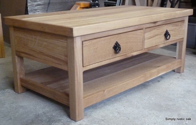 Great Unique Oak Coffee Table With Shelf Throughout Rustic Oak Coffee Table With Shelf And 2 Drawers Simply Rustic (View 50 of 50)