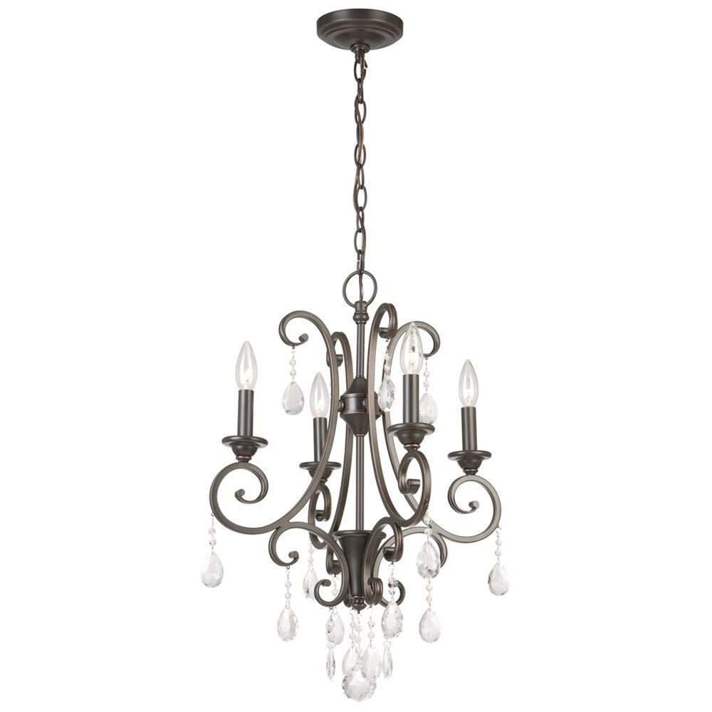 Hampton Bay 4 Light Oil Rubbed Bronze Crystal Small Chandelier With Mini Crystal Chandeliers (View 9 of 25)