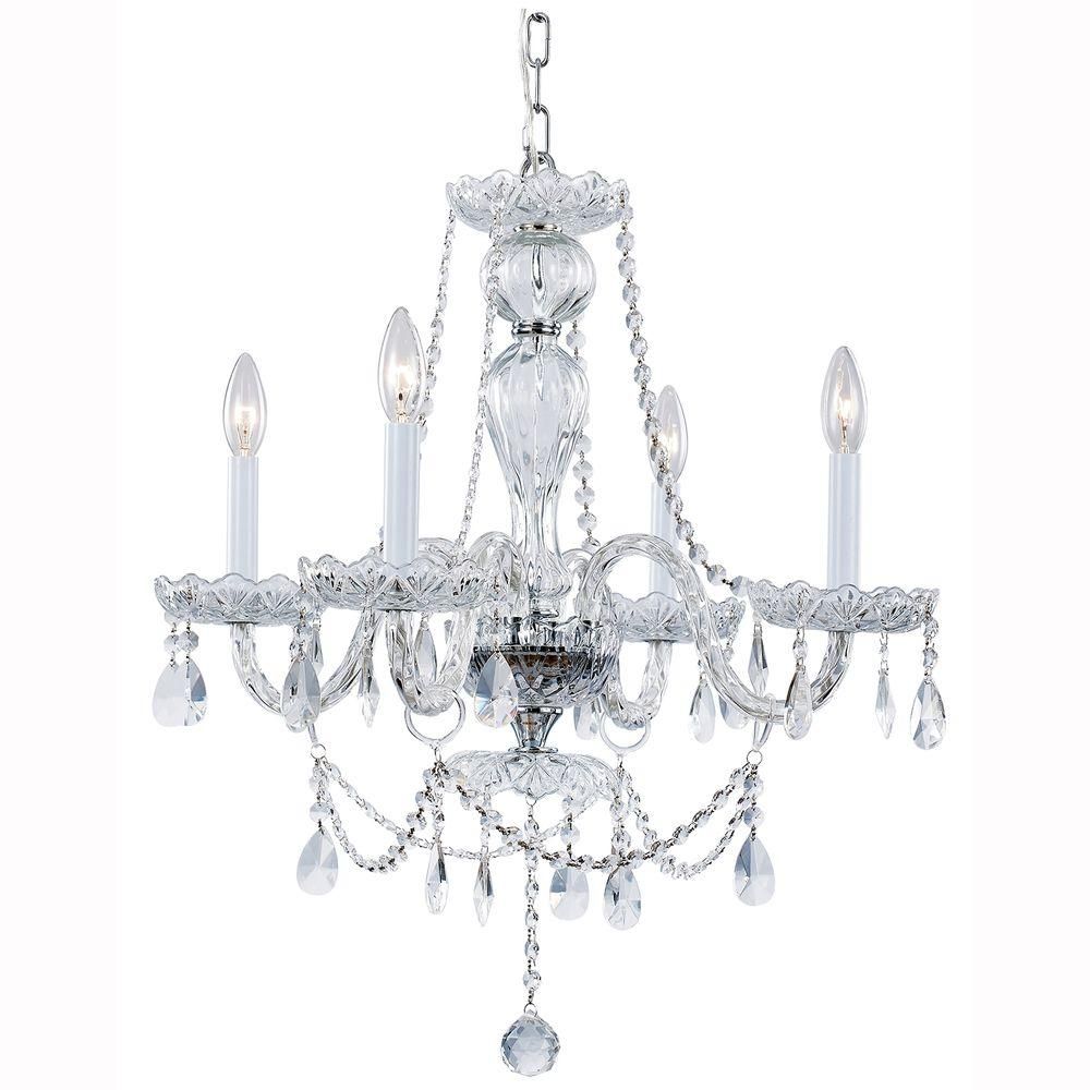 Hampton Bay Lake Point 4 Light Chrome And Clear Crystal Chandelier Regarding Crystal Chrome Chandeliers (View 9 of 25)