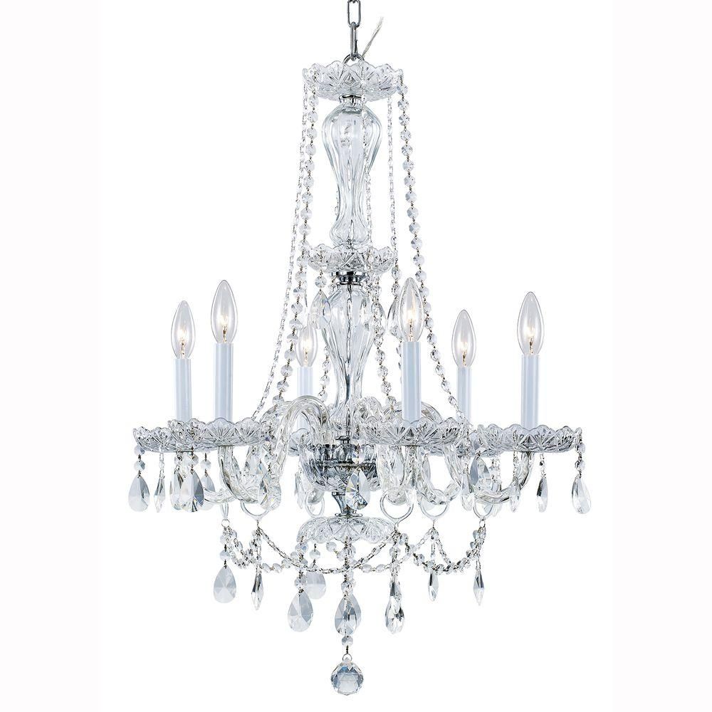 Hampton Bay Lake Point 6 Light Chrome And Clear Crystal Chandelier Throughout Crystal Chrome Chandeliers (View 5 of 25)