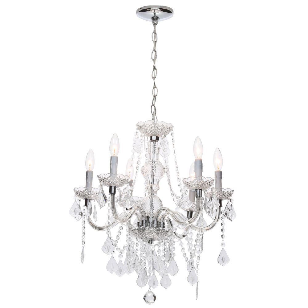 Hampton Bay Maria Theresa 6 Light Chrome Chandelier C873ch06 In Faux Crystal Chandeliers (View 25 of 25)