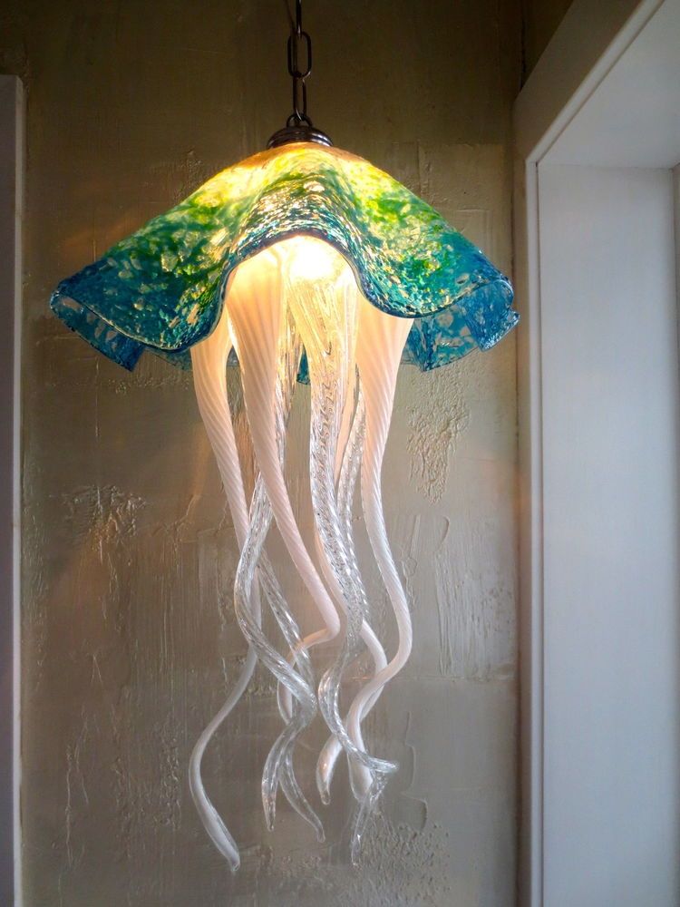 Hand Blown Glass Chandelier Jellyfish Light Art Glass Lighting Inside Turquoise Blown Glass Chandeliers (Photo 6 of 25)
