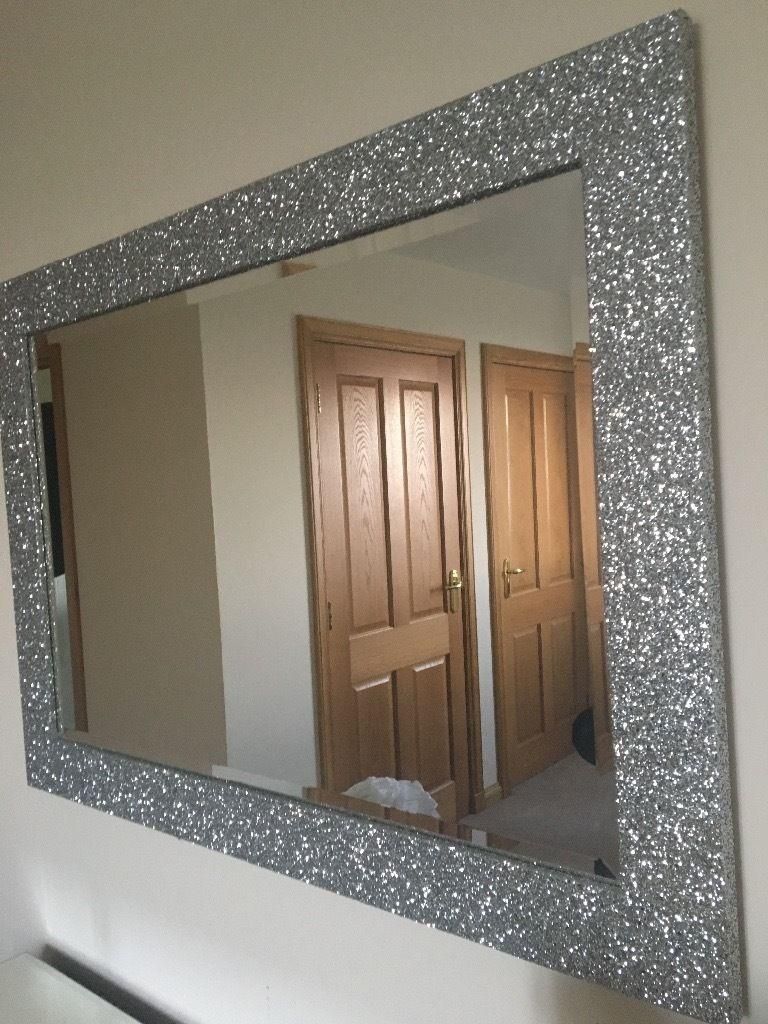 Immaculate Large Silver Glitter Framed Mirror | In Banff Intended For Glitter Frame Mirror (View 5 of 20)