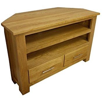 Impressive Elite Oak Corner TV Stands Within Bevel Natural Solid Oak Corner Tv Cabinet Amazoncouk Kitchen (View 40 of 50)
