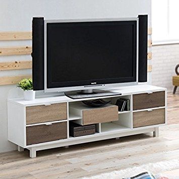 Impressive Fashionable White And Wood TV Stands In Amazon Avada Wood Tv Stand With 5 Drawers And Shelves White (Photo 18992 of 35622)