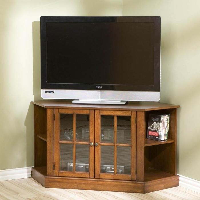 Impressive Popular Corner TV Cabinets For Flat Screens With Doors Regarding Thomas Corner Flat Panel Tv Stands At Brookstonebuy Now (Photo 29 of 50)