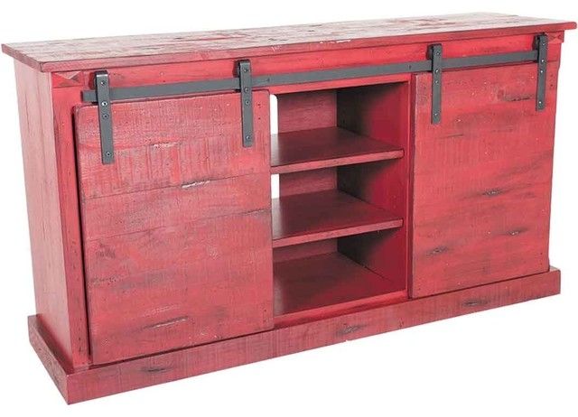 Impressive Premium Red TV Stands Throughout Red Barn Door Tv Stand 65 Length Rustic Entertainment Centers (Photo 23206 of 35622)