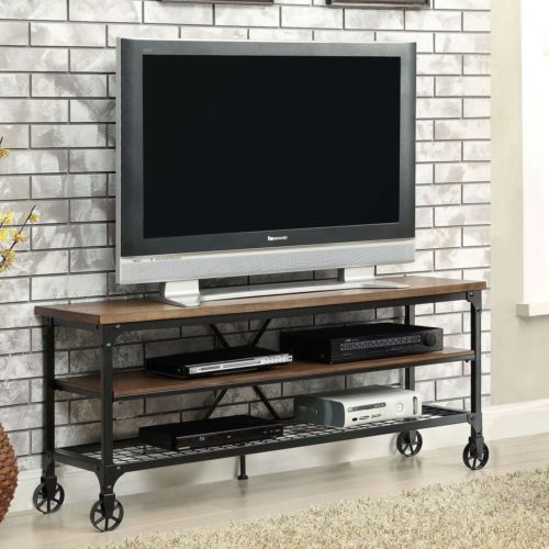 Impressive Top Wood And Metal TV Stands With Rustic Tv Stand Industrial Oak Wood Metal Storage Shelf Media (View 16 of 50)