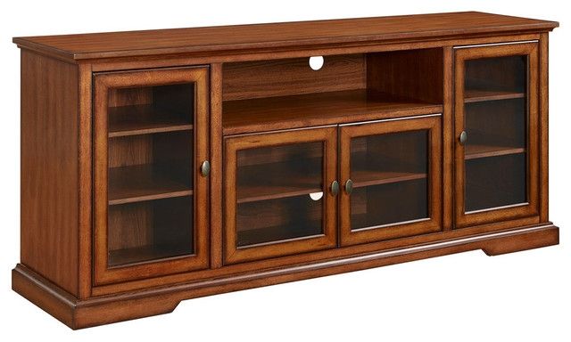 Impressive Trendy Wooden TV Stands With Doors Within Walker Edison 70 Highboy Style Tv Stand In Espresso Traditional (View 1 of 50)