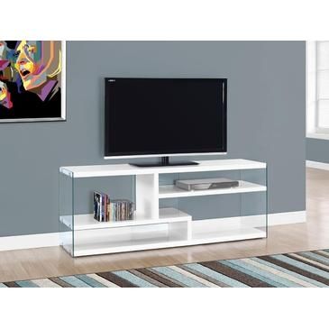 Impressive Well Known White Glass TV Stands For Monarch Specialties Tv Stand In Glossy White With Tempered Glass (View 4 of 50)
