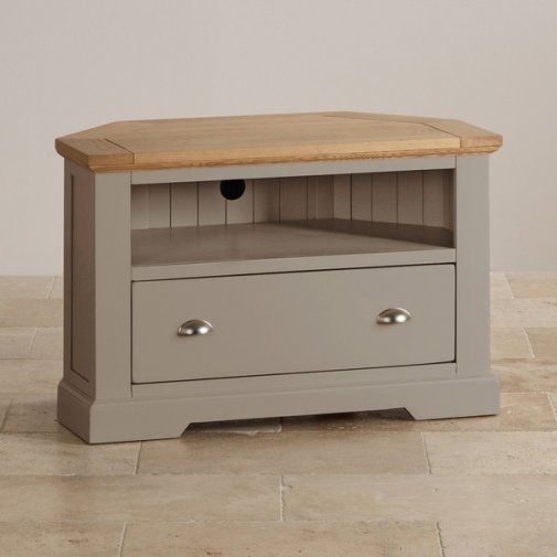 Innovative Best Corner TV Cabinets In St Ives Corner Tv Cabinet In Grey Painted Acacia With Oak Top (View 35 of 50)