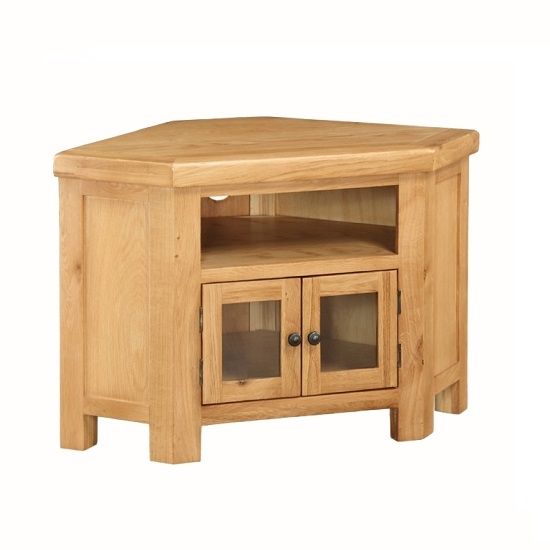 Innovative Common Solid Oak Corner TV Cabinets Regarding Wooden Corner Tv Stand In Solid Oak With 2 Doors (Photo 38 of 50)
