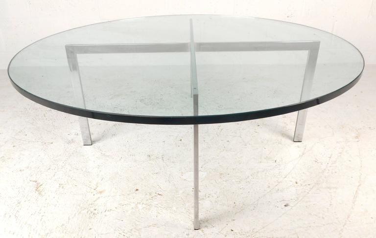 Innovative Deluxe Chrome Coffee Tables Intended For Mid Century Modern X Base Circular Chrome Coffee Table For Sale (Photo 6 of 50)