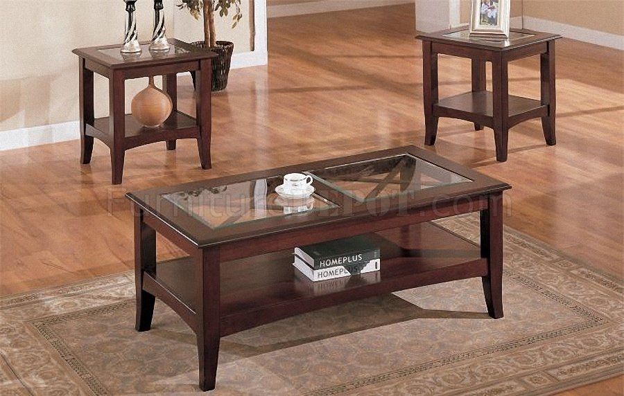 Innovative Famous Dark Wood Coffee Tables With Glass Top Inside Dark Cherry Stylish 3pc Coffee Table Set Wglass Tops (Photo 27218 of 35622)