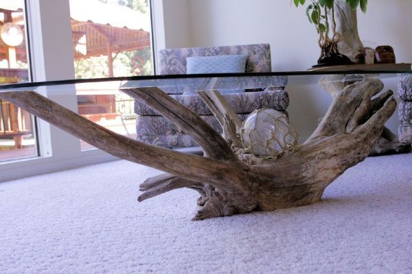 Innovative New Floating Glass Coffee Tables Regarding Driftwood Glass Table At Nolls Pleasant Hill Oregon Home (View 22 of 50)