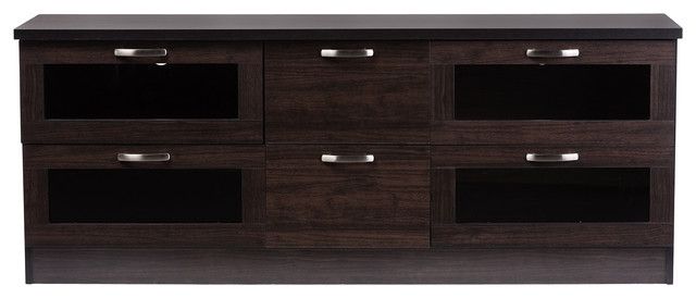 Innovative Premium TV Cabinets With Drawers Throughout Adelino 63 Inches Dark Brown Wood Tv Cabinet 4 Glass Doors  (View 3 of 50)