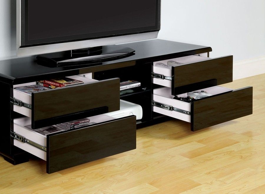 Innovative Unique TV Cabinets With Drawers For Cerro Black Lacquer Finish Tv Stand (View 10 of 50)