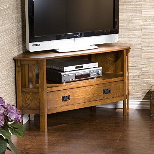 Innovative Wellknown Dark Wood Corner TV Cabinets Throughout Amazon Carson Oak Corner Media Stand Kitchen Dining (Photo 37 of 50)
