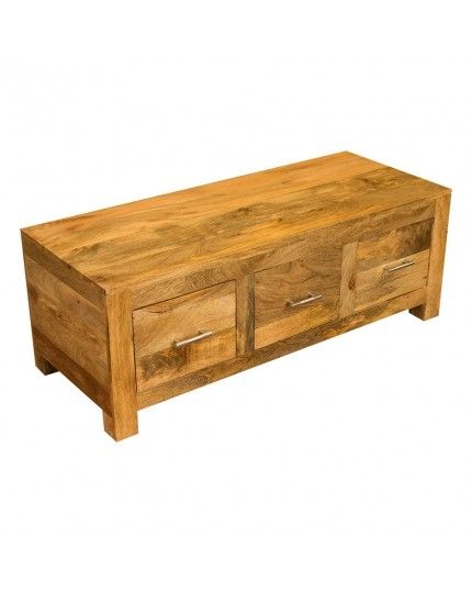 Innovative Widely Used Mango Wood Coffee Tables Regarding Ambala Cube Light Mango Wood Coffee Table Three Drawer Solid (View 49 of 50)