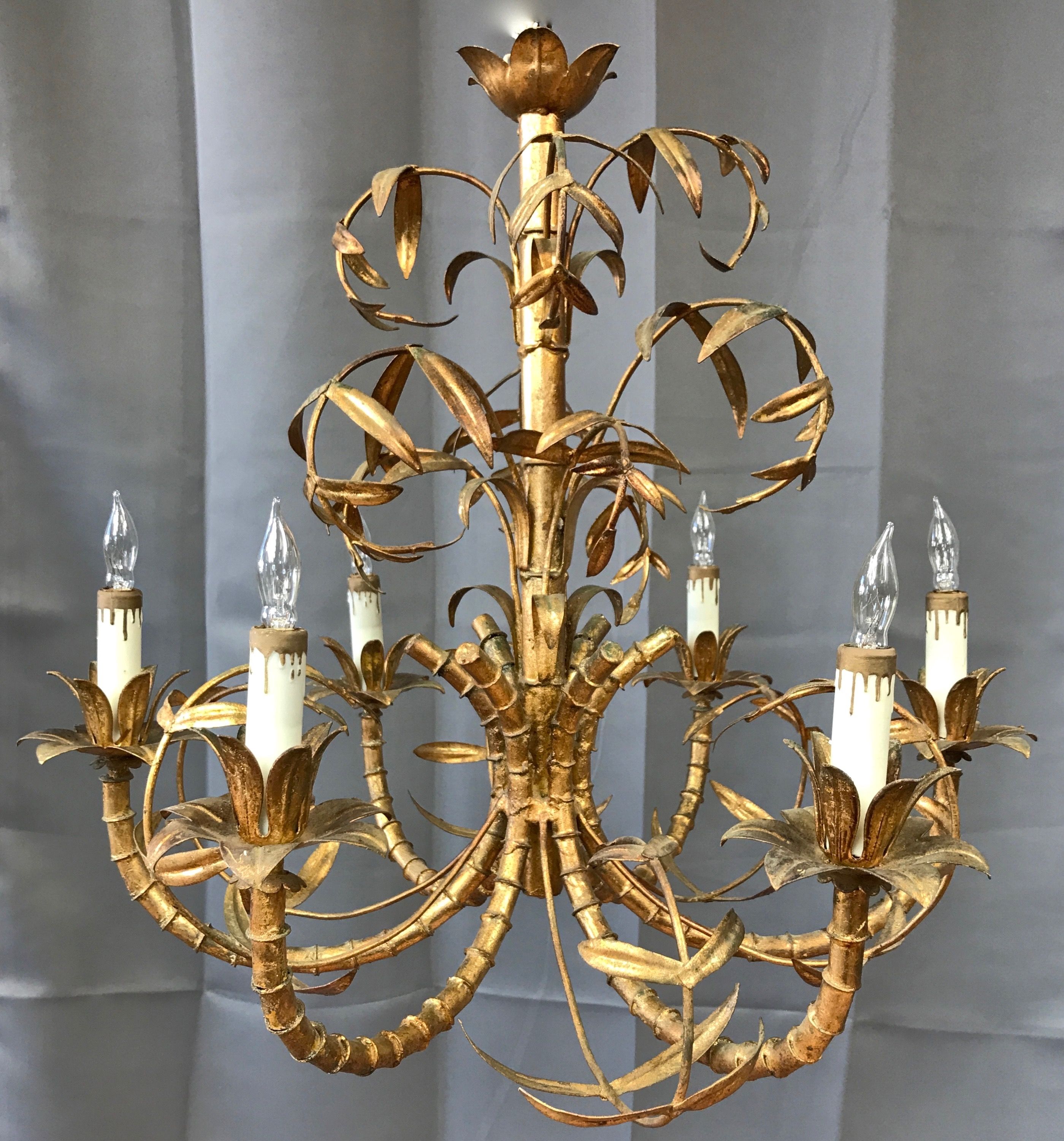 Italian Chinoiserie Faux Bamboo Gilt Chandelier Past Perfect Pertaining To Chinoiserie Chandeliers (View 25 of 25)
