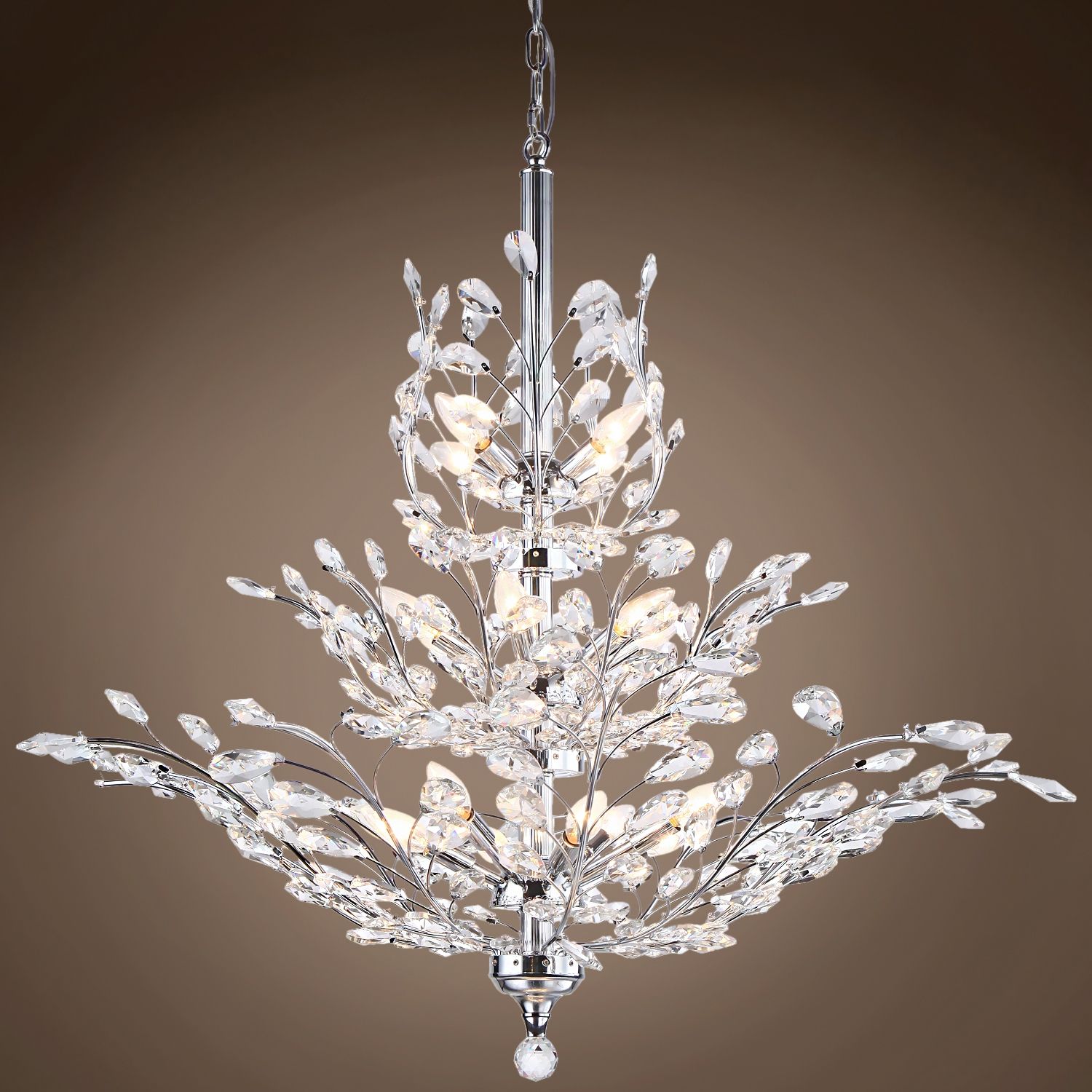 Joshua Marshal 700109 Branch Of Light 13 Light Chrome Chandelier Intended For Crystal Chrome Chandeliers (View 7 of 25)