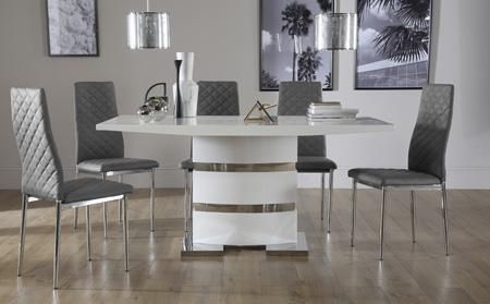 Komoro White High Gloss Dining Table With 6 Renzo Grey Chairs Only Within White Gloss Dining Tables (Photo 18 of 20)
