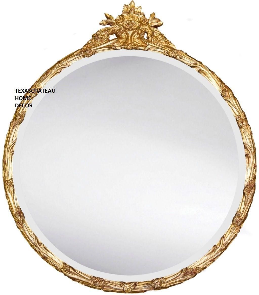 Large Ornate Round Gold Gilt Mirror Antique French Regency Baroque Intended For Antique Round Mirror (Photo 10 of 20)