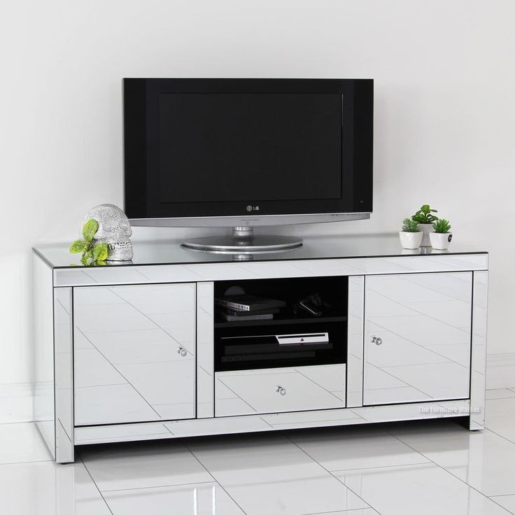 Magnificent Best Mirrored TV Stands Pertaining To Dining Room Incredible Mirrored Tv Stand Glass Cabinet (Photo 1 of 50)
